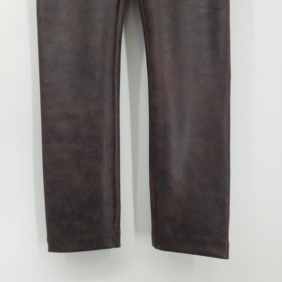Max Studio Vegan Faux Leather Leggings XS High Rise Waist Ankle Pull On Brown - Picture 7 of 9